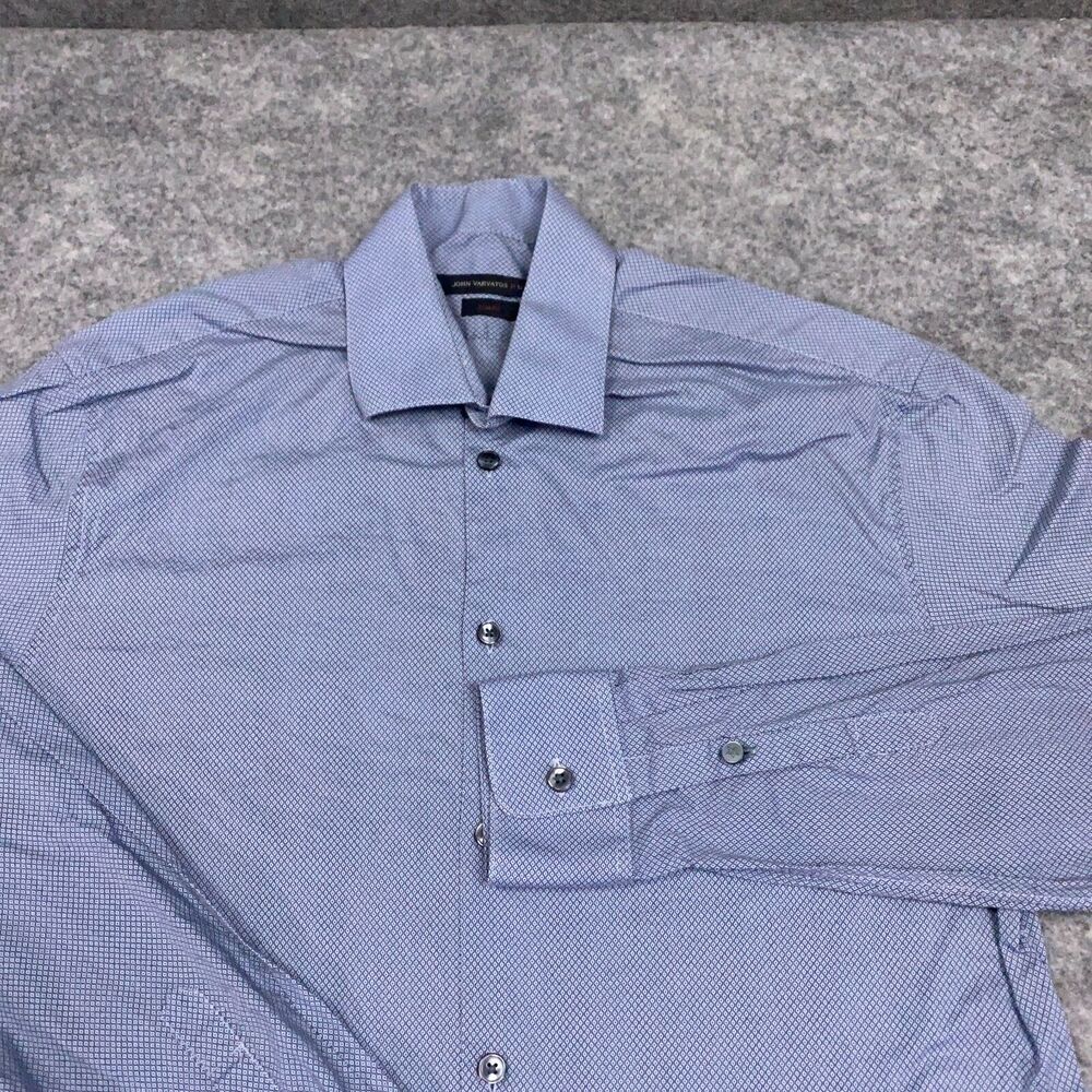 John Varvatos Shirt Mens 16 34/35 Slim Fit Large Blue Geometric Print